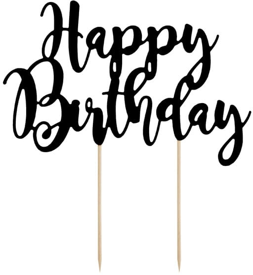 TOPPER DEKORACJA NA TORT URODZINOWY CZARNY NAPIS HAPPY BIRTHDAY 22,5 CM