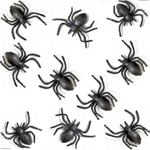 PAJĄKI CZARNE PLASTIKOWE 3 CM X 3 CM DEKORACJA NA HALLOWEEN URODZINY 10 SZT