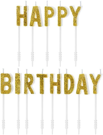 ŚWIECZKI URODZINOWE LITERY NAPIS HAPPY BIRTHDAY ZŁOTE NA URODZINY 13 SZT