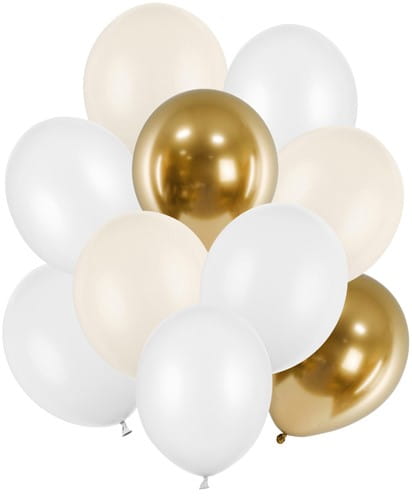 BALONY PASTELOWE METALICZNE ZESTAW BIAŁE ZŁOTE ALABASTROWE URODZINY X10