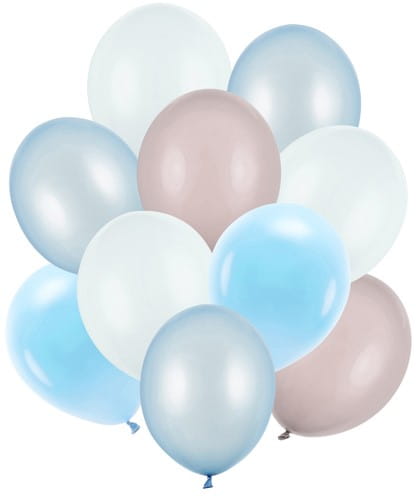 BALONY PASTELOWE METALICZNE ZESTAW BŁĘKITNE NIEBIESKIE BEŻOWE URODZINY X10
