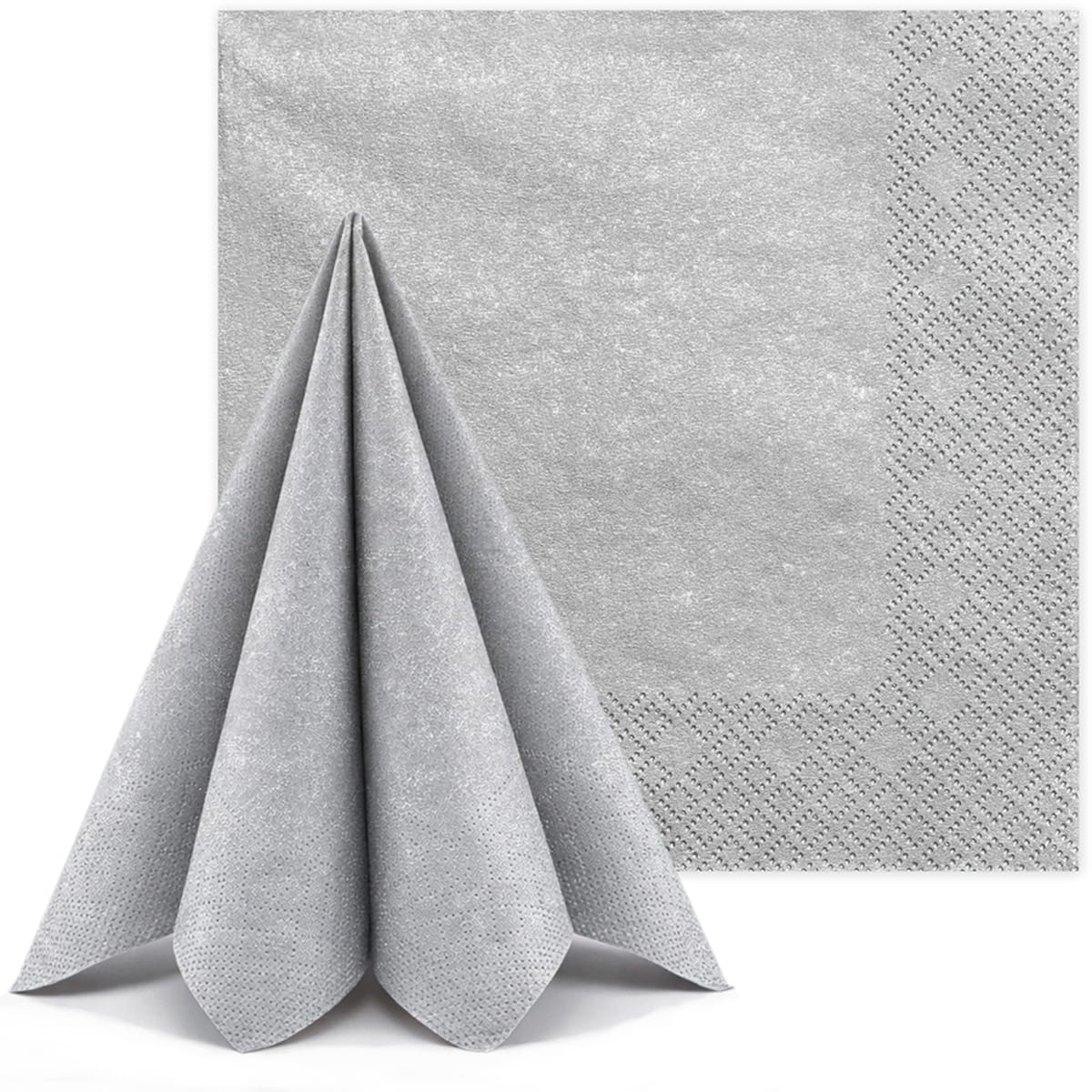 SERWETKI PAPIEROWE SREBRNE METALIK KLASYCZNE 3-WARSTWOWE 40 CM DUŻE 20 SZT