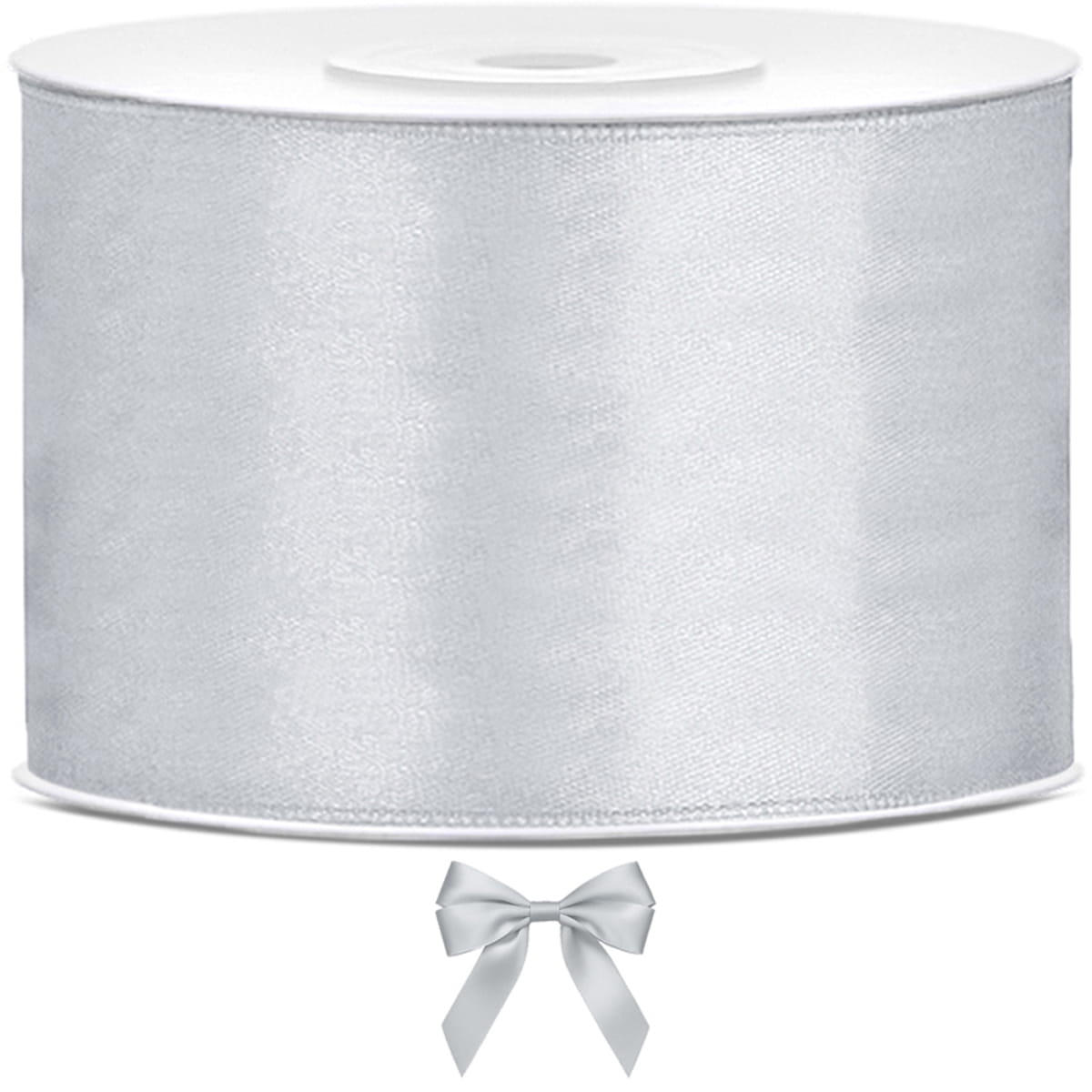 Tasiemka wstążka satynowa srebrna 50mm x 25m